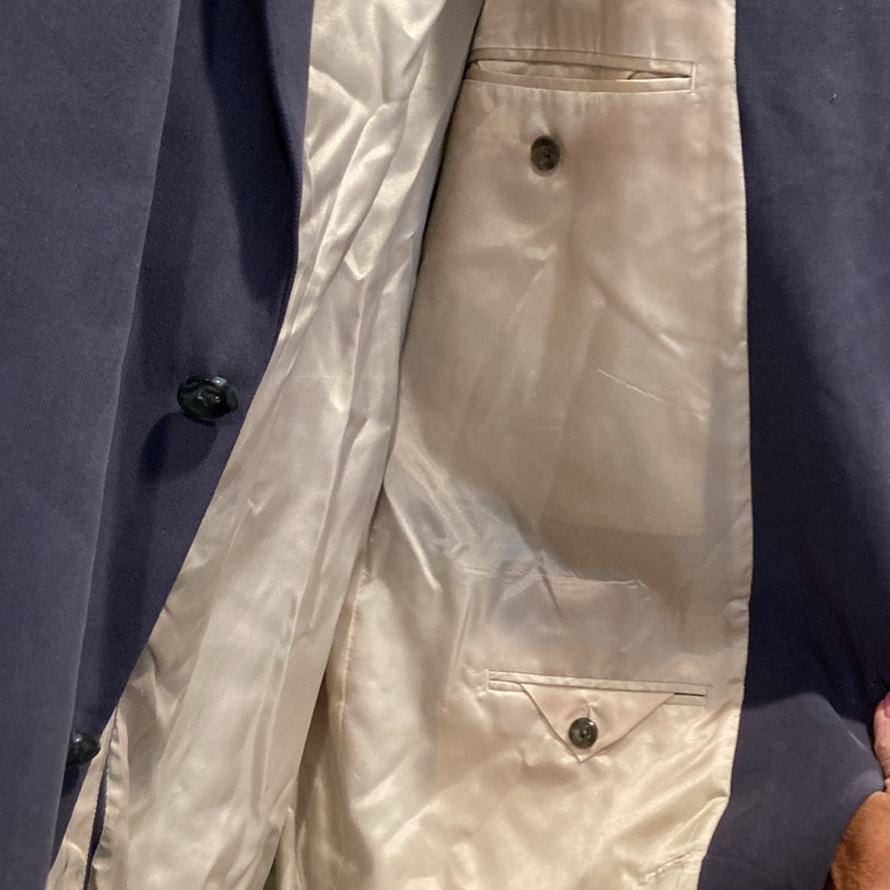 VTG Oscar De La Renta blazer 48L 100 percent silk navy Blue tan lining 2 button - Picture 3 of 6